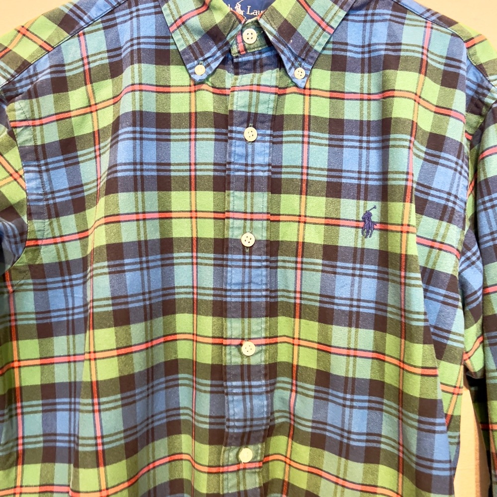 Ralph Lauren Blue and Green Casual Button Down Shirt - Picture 2 of 6